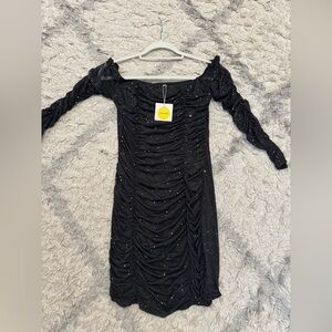 Black Glitter Off-Shoulder Dress